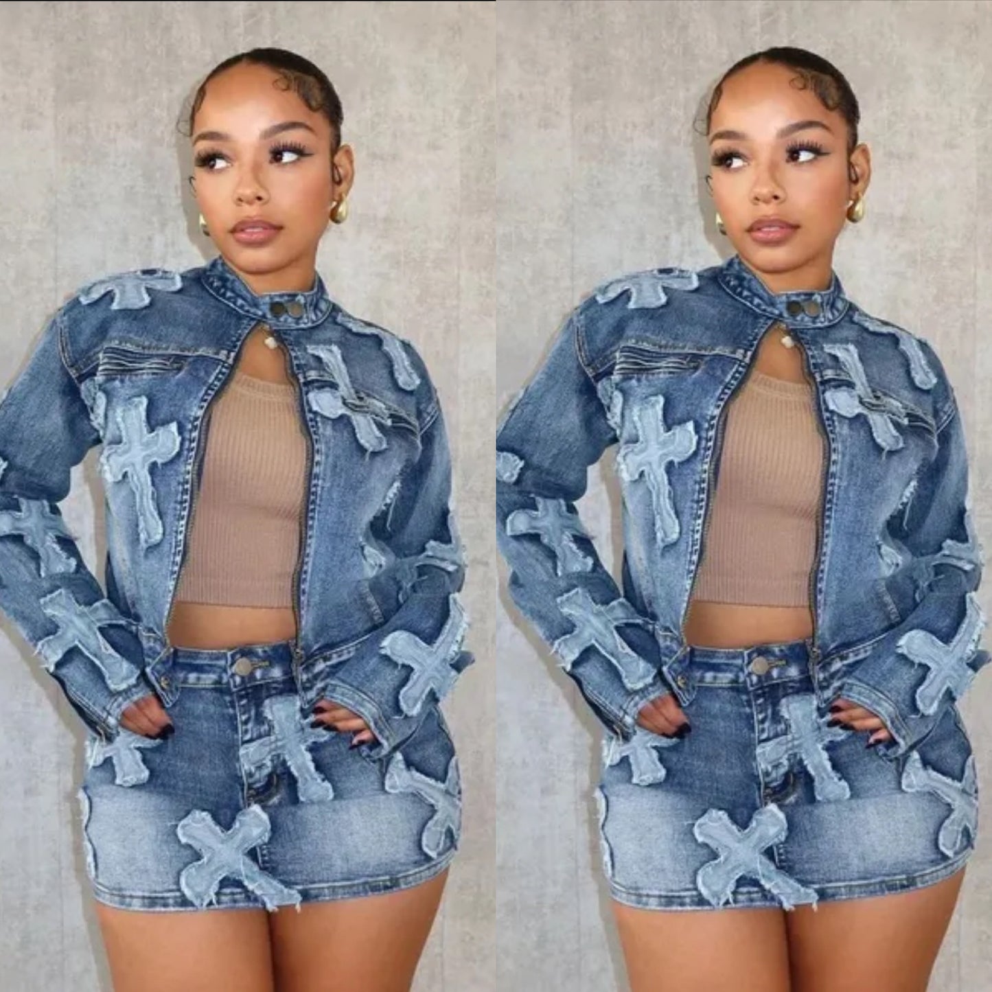 Never Cross Me Denim Jacket & Skirt-Set