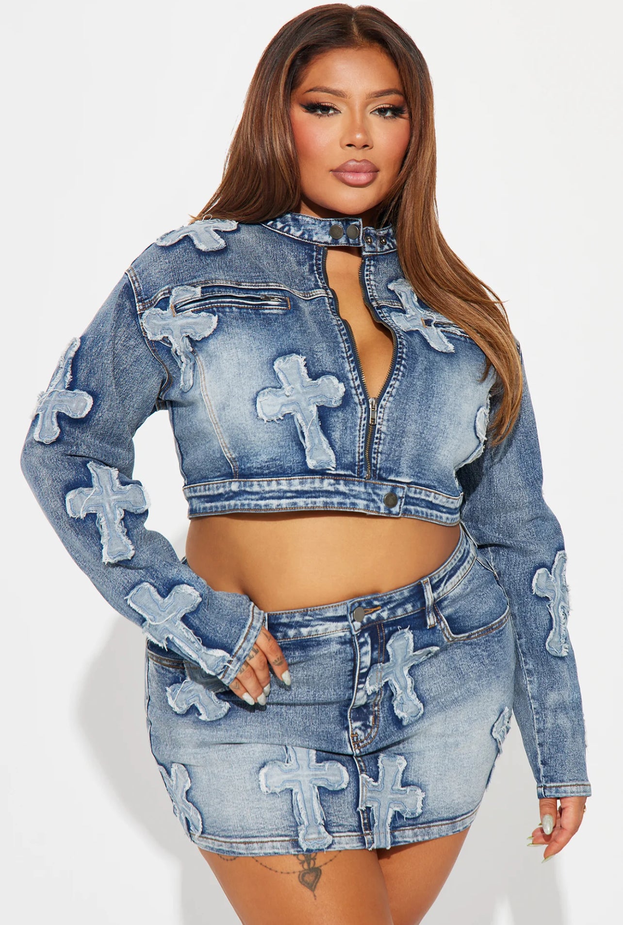 Never Cross Me Denim Jacket & Skirt-Set