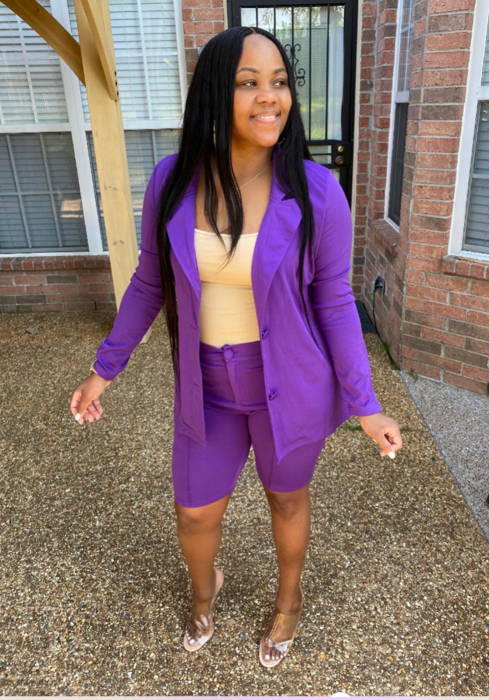 Let’s Talk Numbers Blazer Short Set-Purple