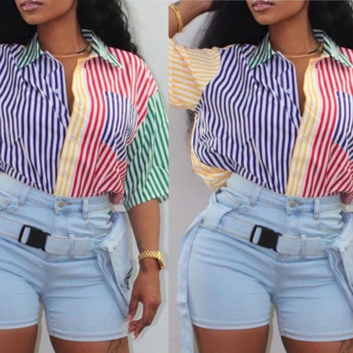 Stripes on Stripes Button Down Collar Top