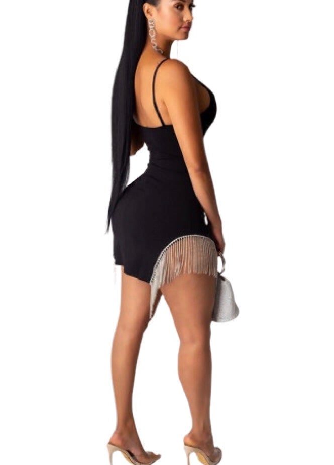 Seductive Tassel Mini Dress-Black