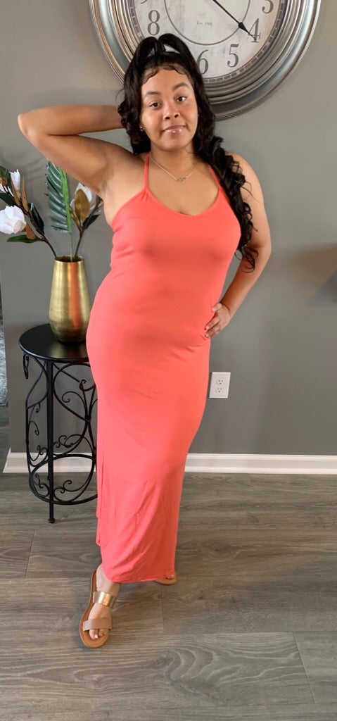 Stay Solid-Plus Size Maxi Dress, Coral