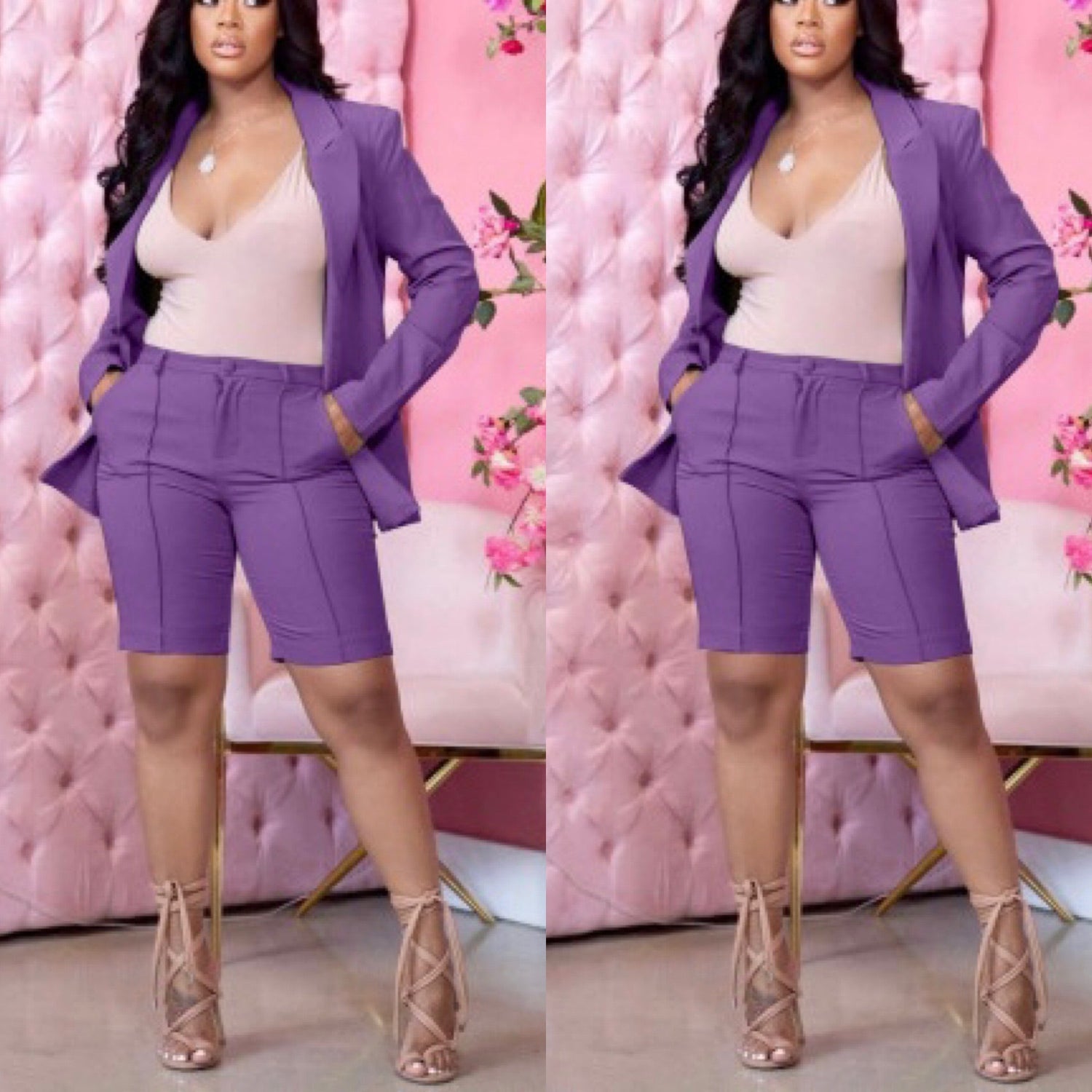 Let’s Talk Numbers Blazer Short Set-Purple