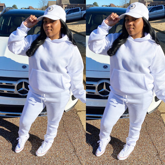  So ICY Pullover Jogger Set-White