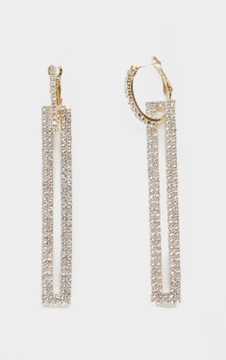 AdoreHER/Gold Diamond DROP RECTANGLE EARRINGS.