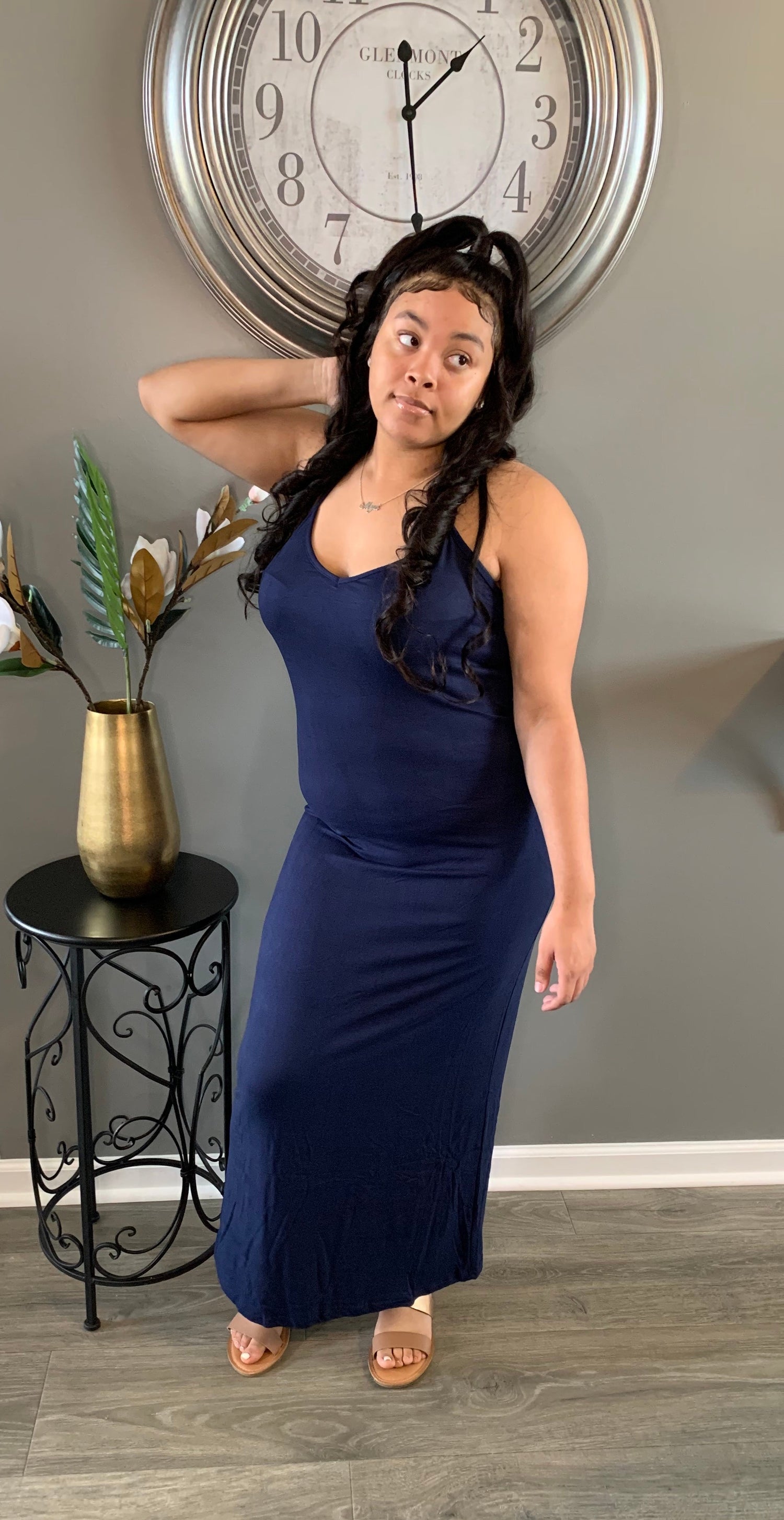 Stay Solid - Plus Size Maxi Dress,- Navy