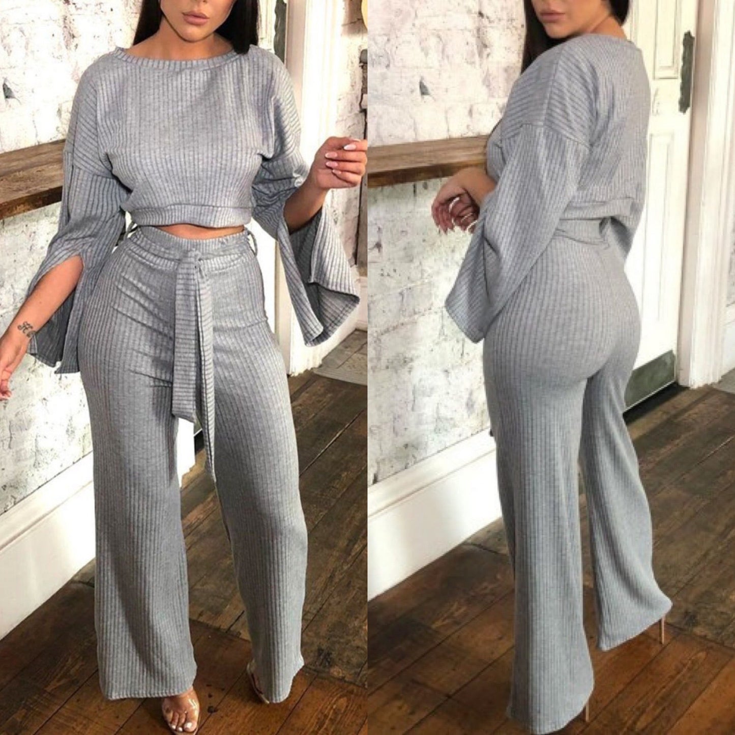 I Choose You Pants Set- Grey