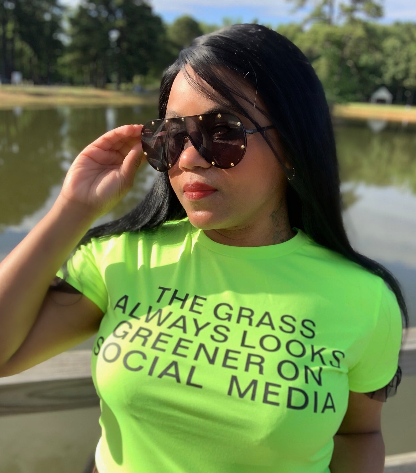 The Grass Always Looks Greener on Social Media- Electric Green