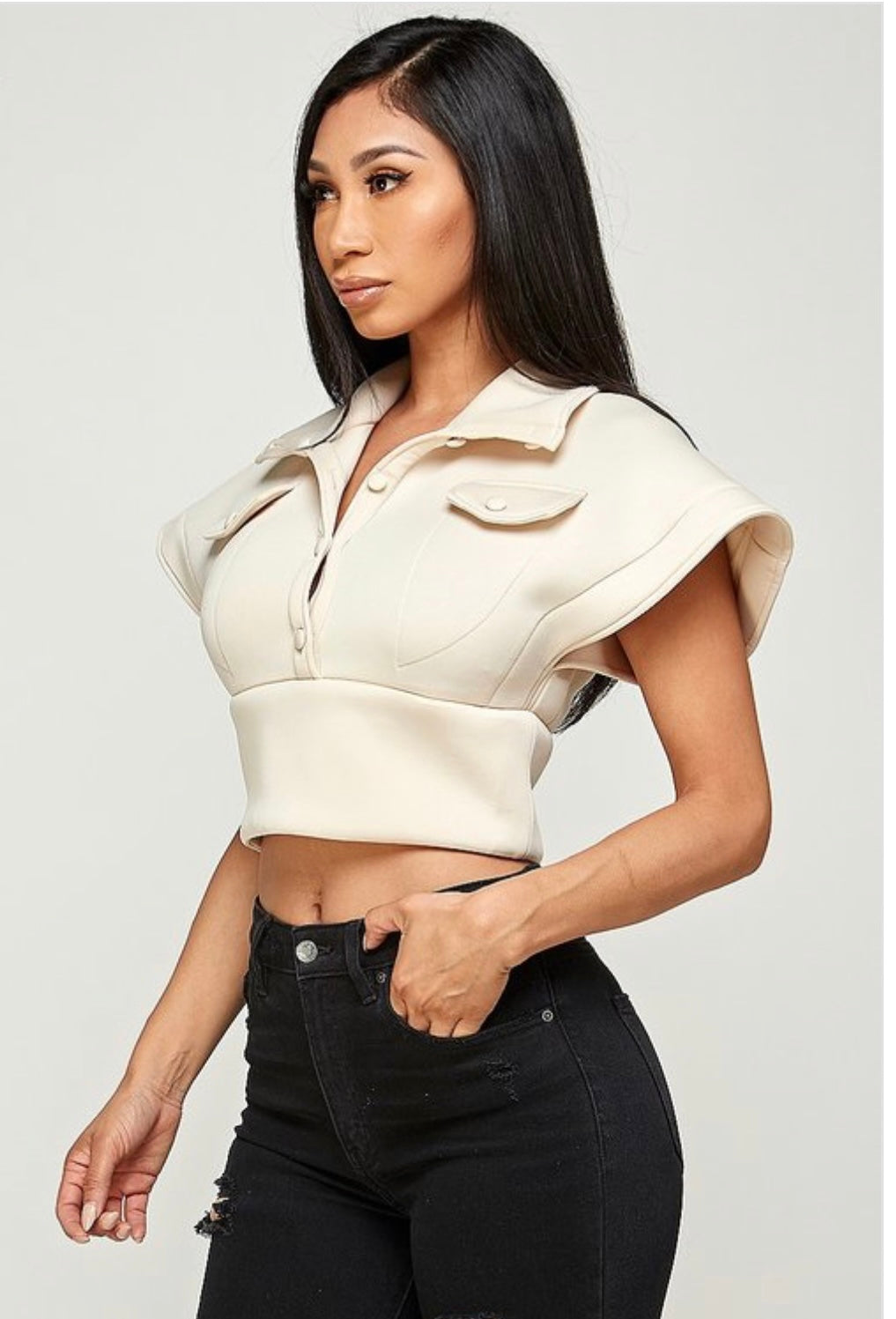 Always Poppin Puff Sleeve Top-Khaki