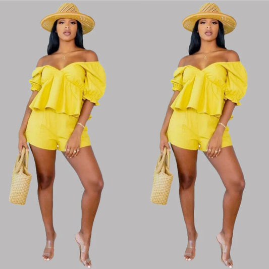 Happy Days Off Shoulder Short Set- Yellow