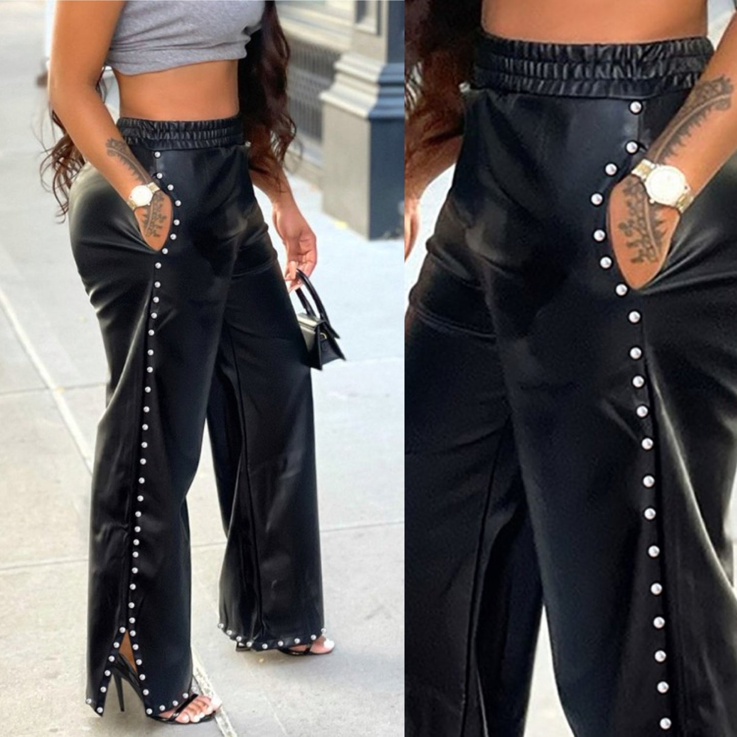 Jasmine  Wide Leg Studded PU Pants