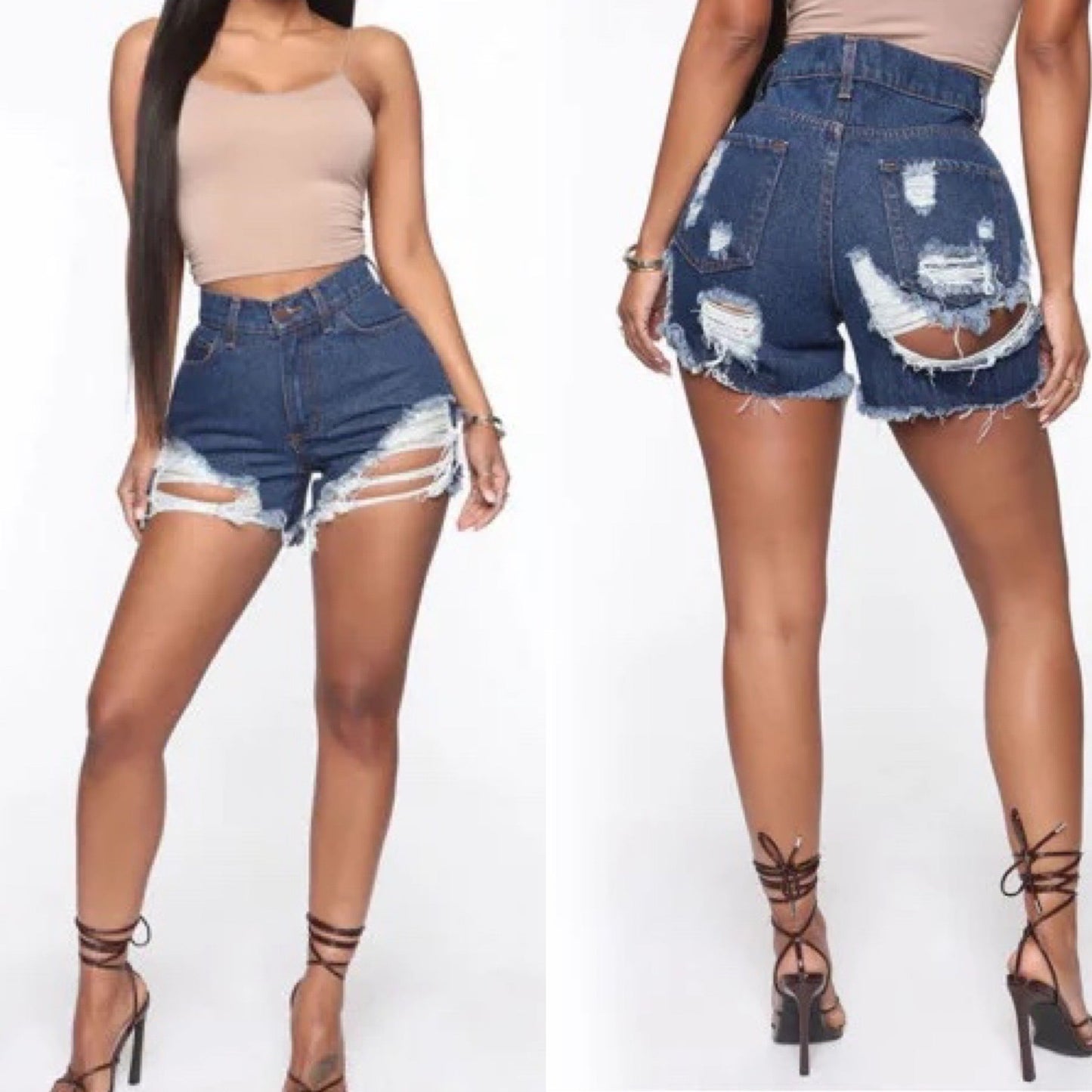 Serena High Waist  Distressed Denim Shorts 